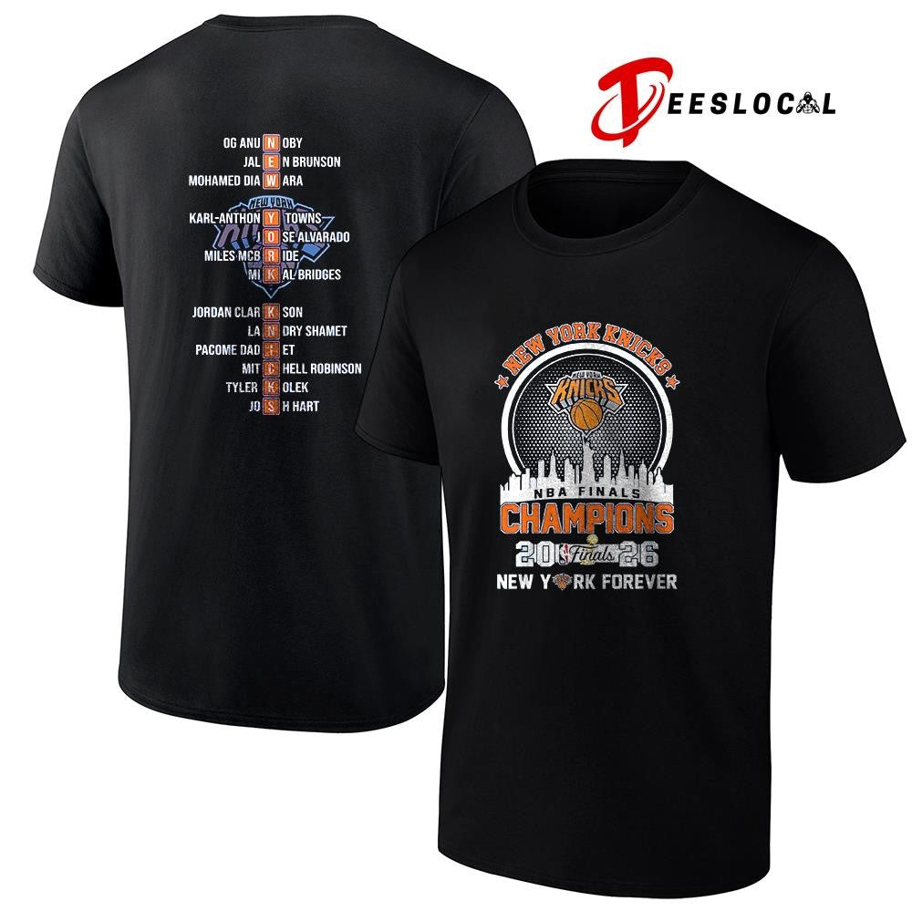 New York Knicks NBA Finals champions city skyline name roster shirt