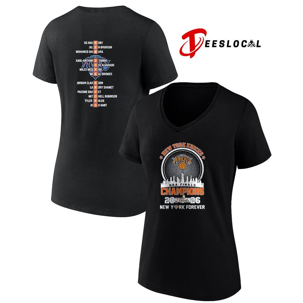 New York Knicks NBA Finals champions city skyline name roster shirt