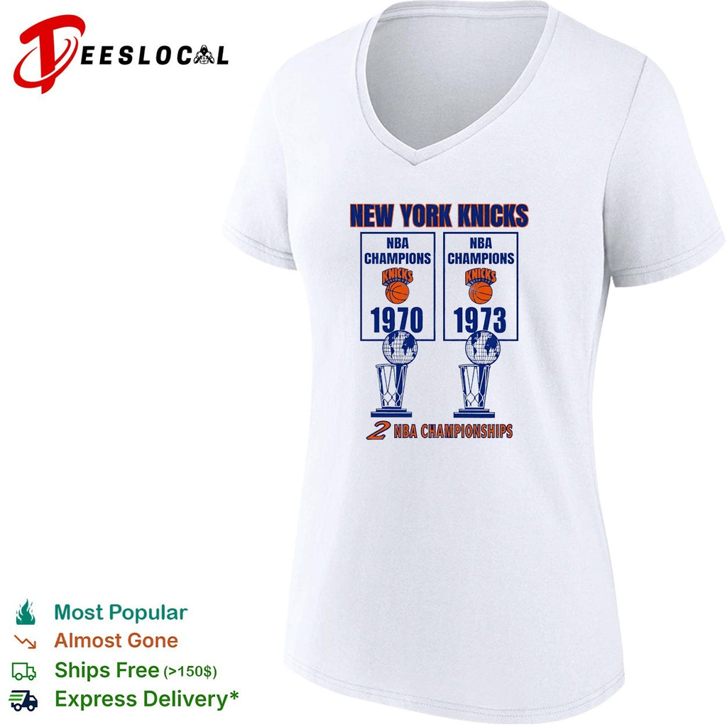 New York Knicks NBA champions 1970 and 1973 two championships banner shirt