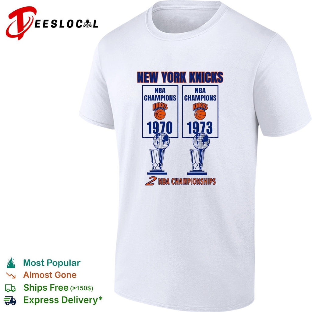 New York Knicks NBA champions 1970 and 1973 two championships banner shirt