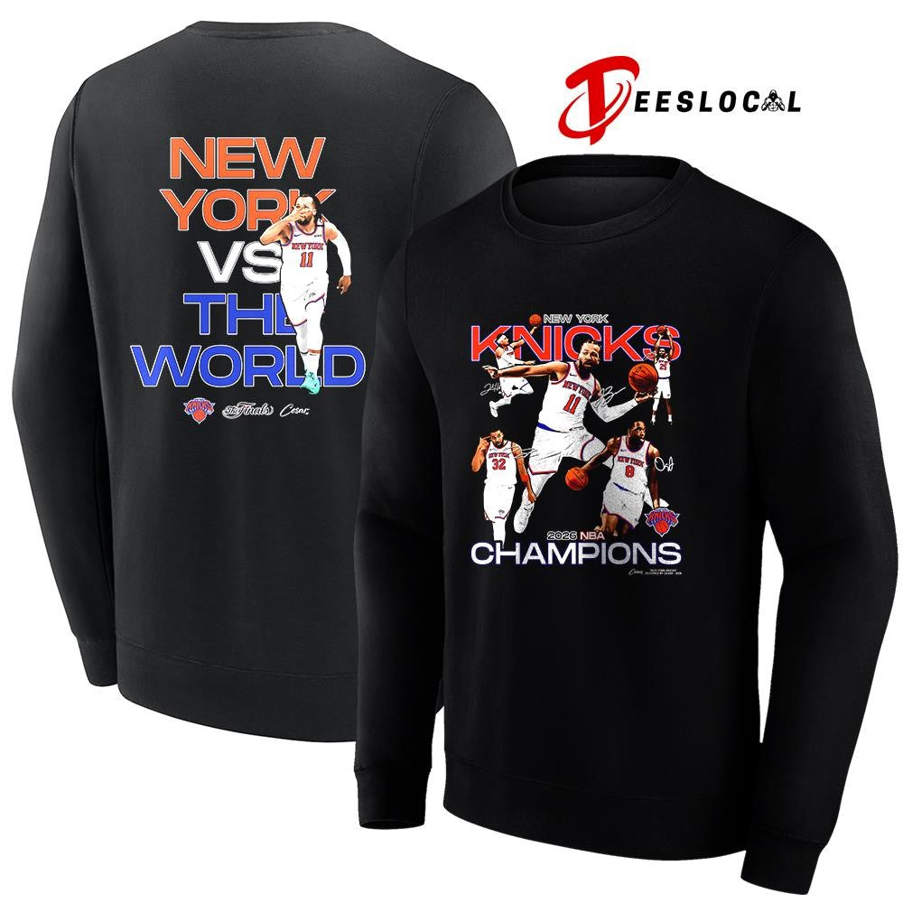 New York Knicks NBA champions New York vs the world graphic signatures shirt