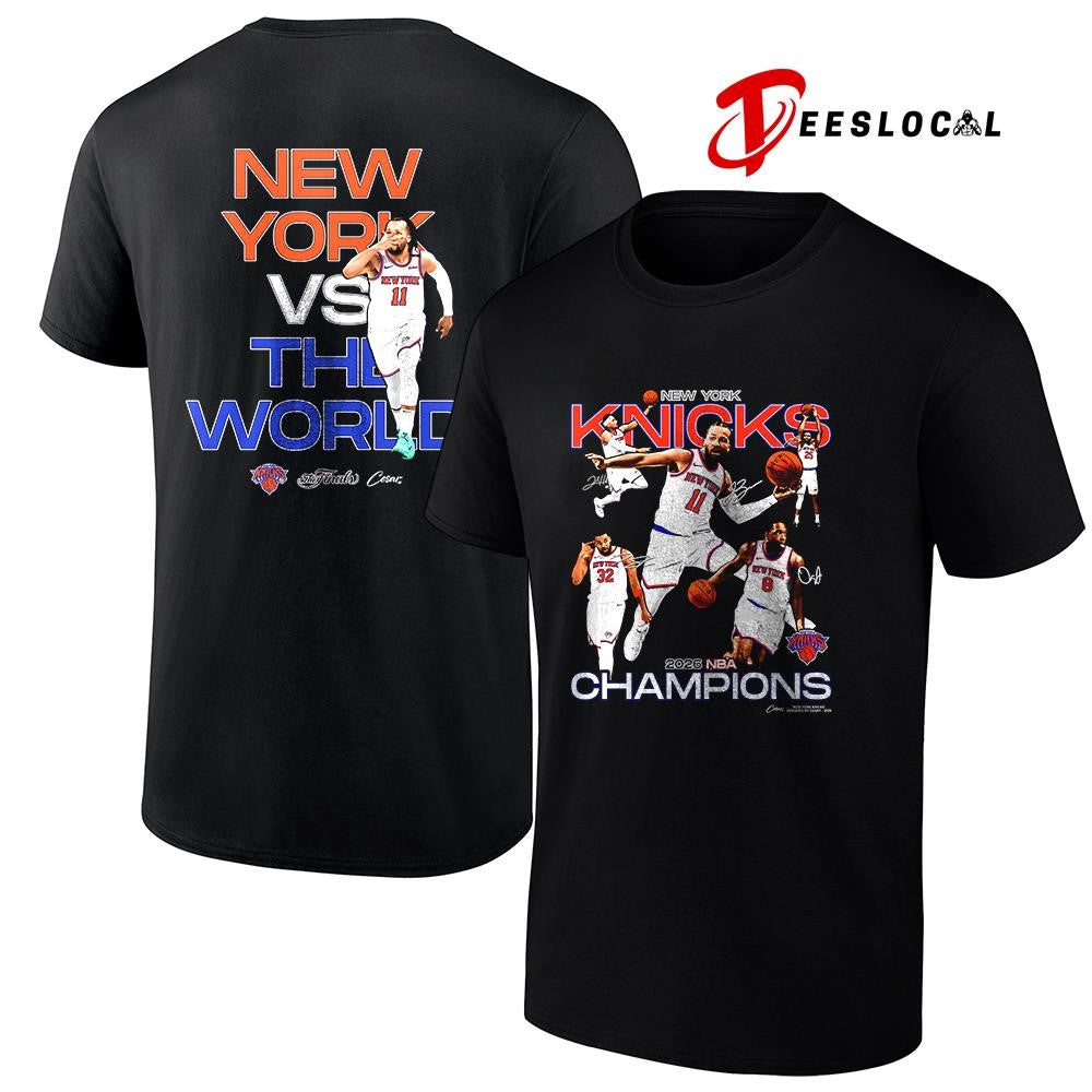 New York Knicks NBA champions New York vs the world graphic signatures shirt