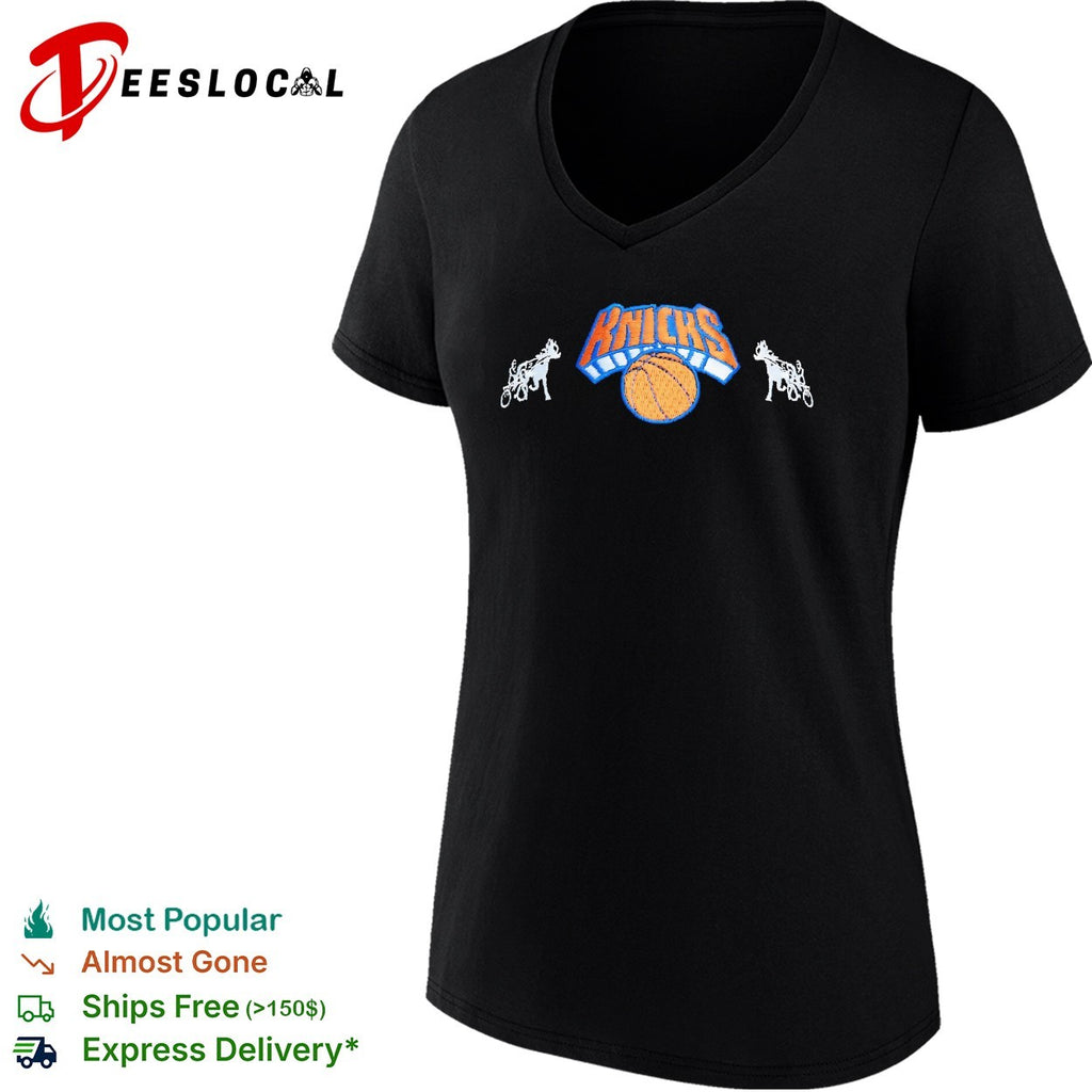 New York Knicks National Basketball Association champs mascot side prints established 1946 badge shirt