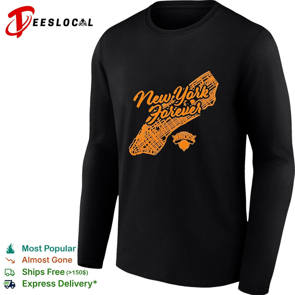 New York Knicks New York Forever Manhattan borough map script lettering shirt