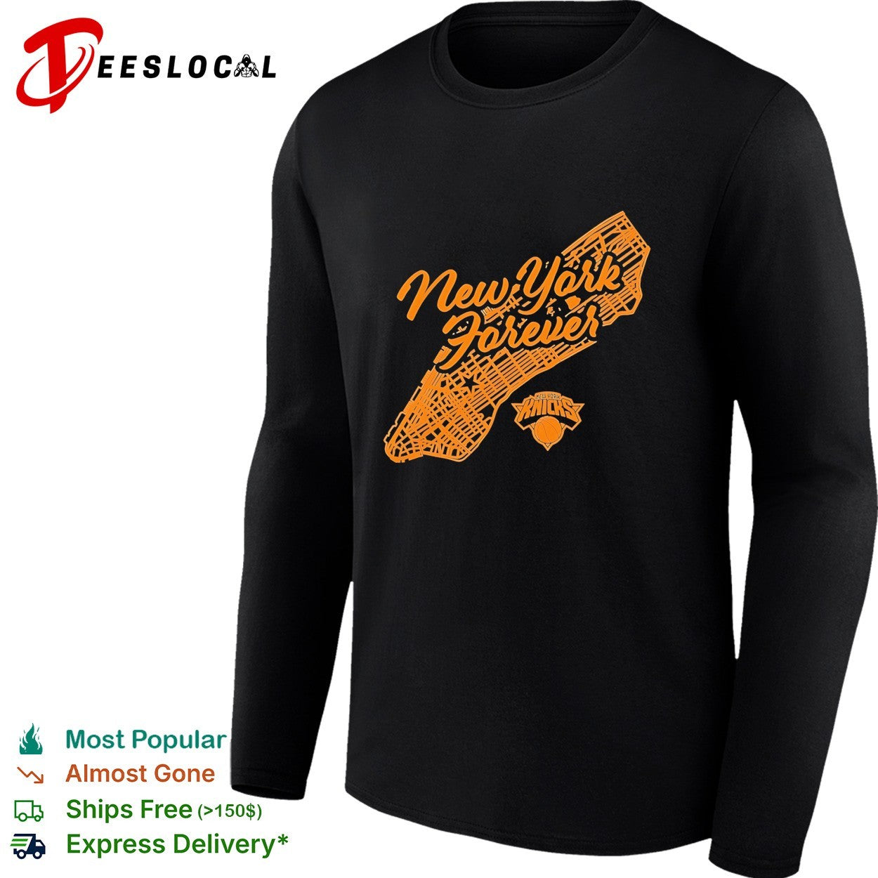 New York Knicks New York Forever Manhattan borough map script lettering shirt