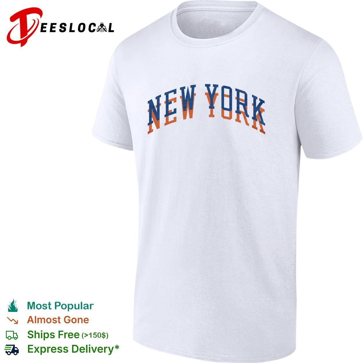 New York Knicks arch text logo blue orange graphic shirt