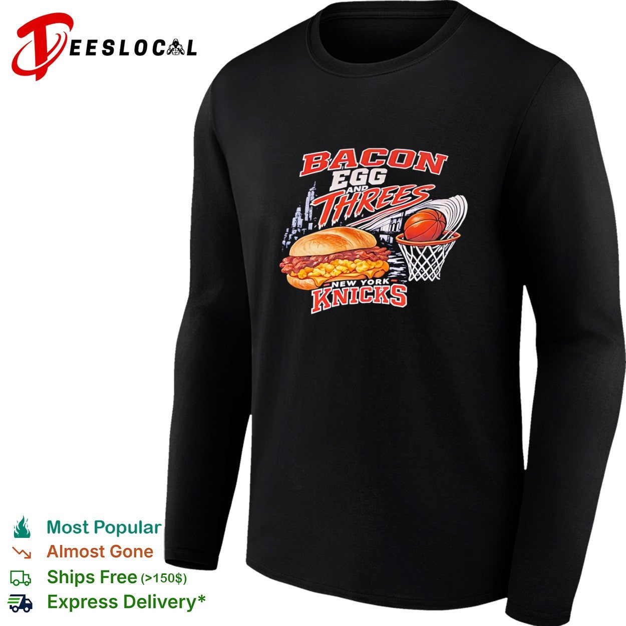 New York Knicks bacon egg and threes sandwich hoop shirt