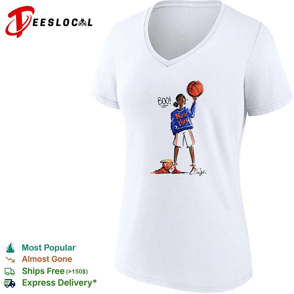 New York Knicks girl boo cartoon sketch fan art white shirt