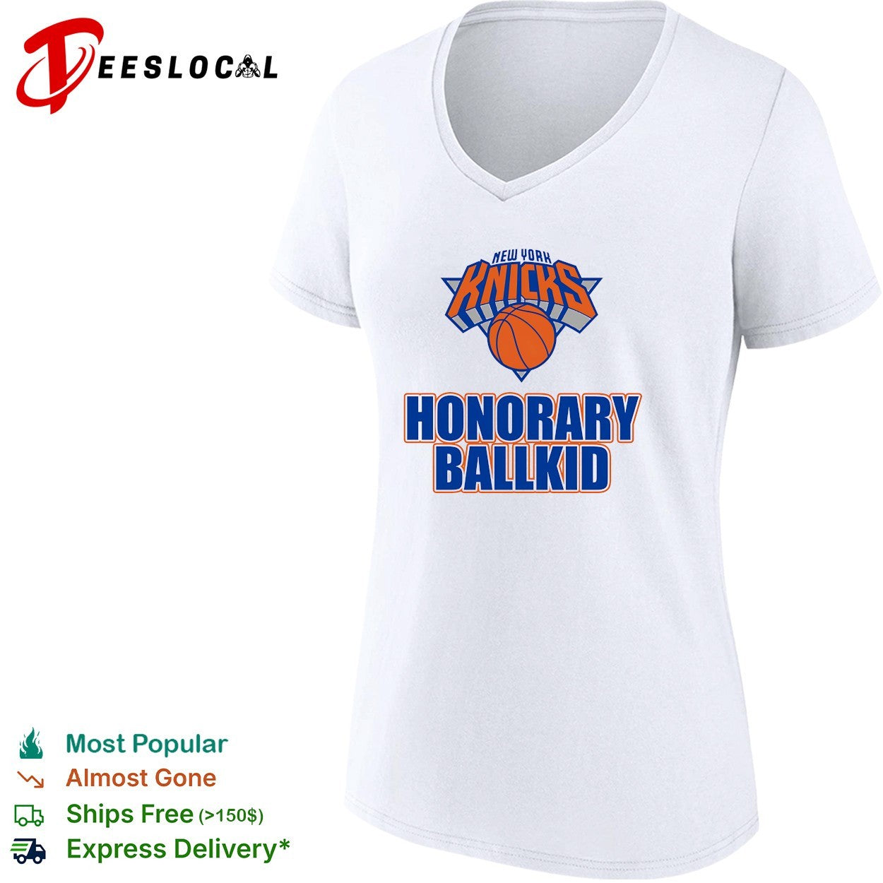 New York Knicks honorary ballkid logo bold arch text shirt