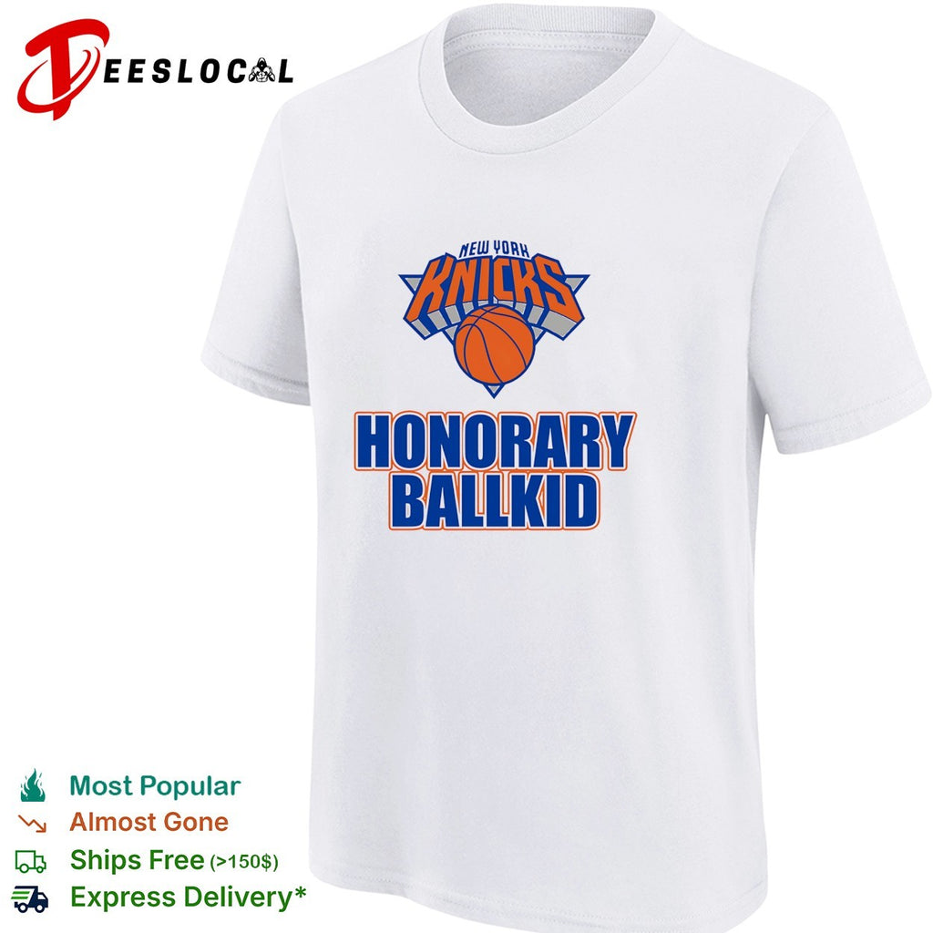 New York Knicks honorary ballkid logo bold arch text shirt