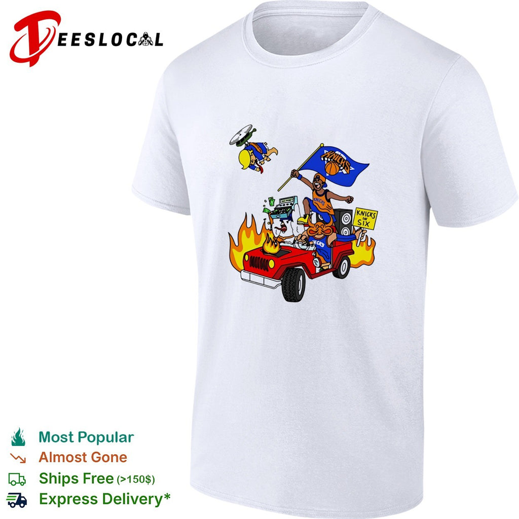 New York Knicks in six victory parade cartoon fire truck fan art shirt