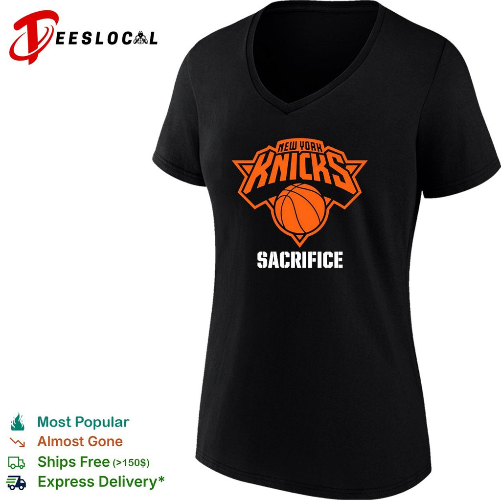New York Knicks logo with sacrifice text basketball shirt