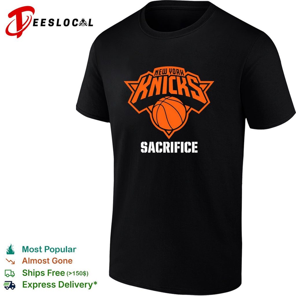 New York Knicks logo with sacrifice text basketball shirt