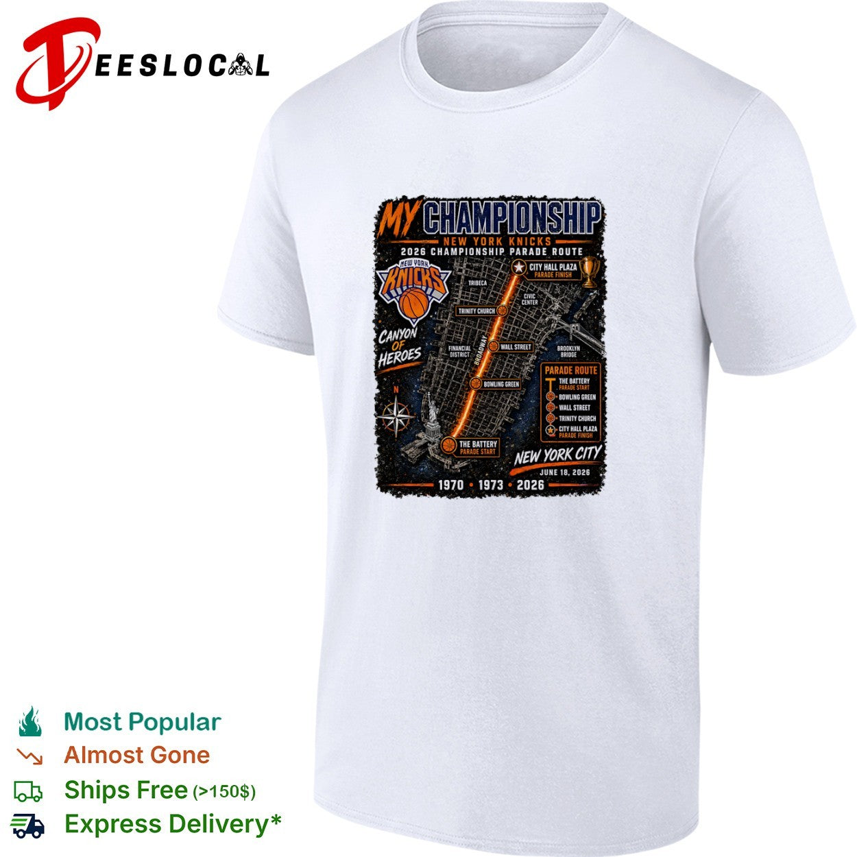 New York Knicks my championship 2026 parade route Canyon of Heroes city map shirt