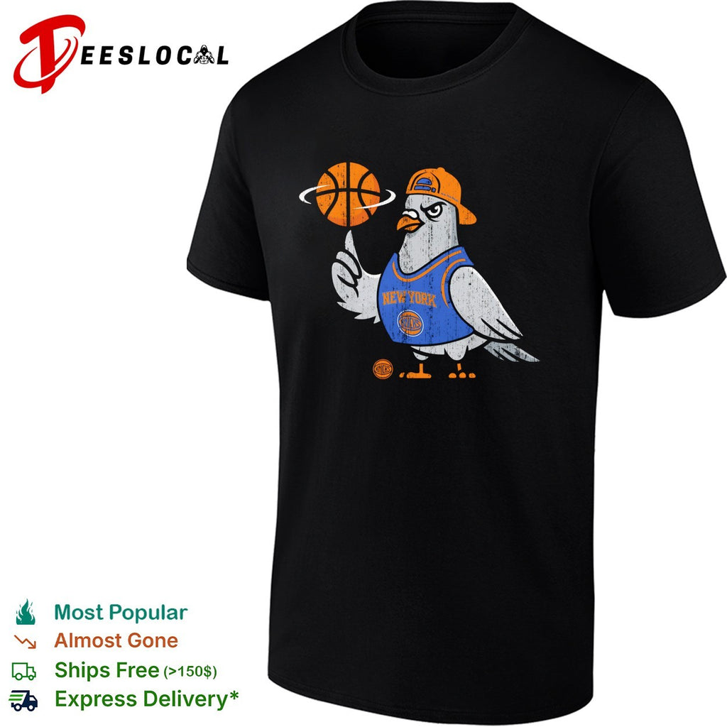 New York Knicks pigeon spinning basketball street mascot art shirt