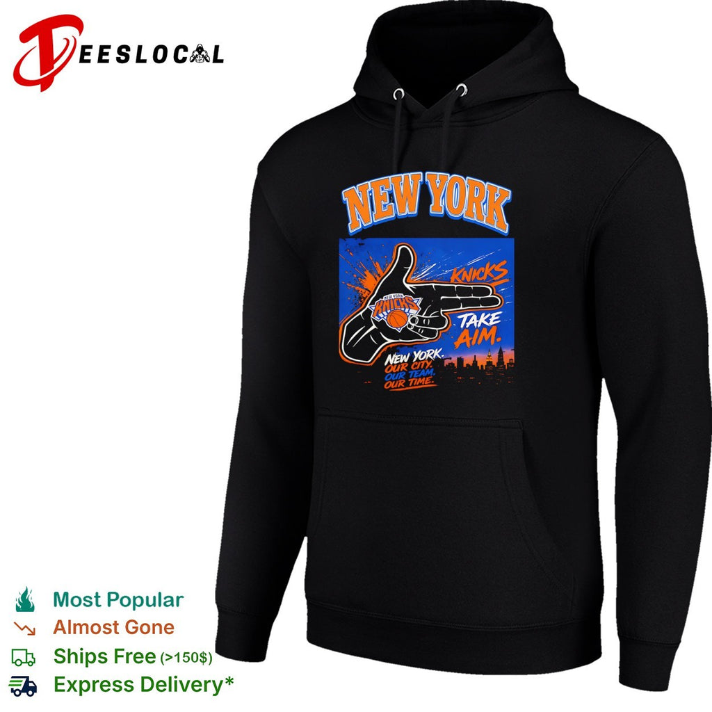 New York Knicks take aim our city team time hand gun shirt