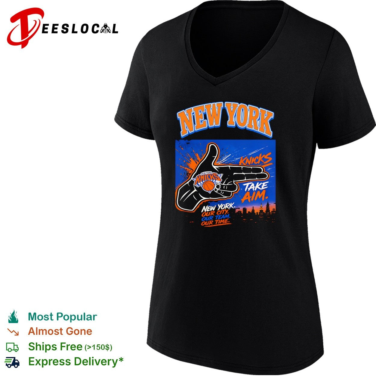 New York Knicks take aim our city team time hand gun shirt