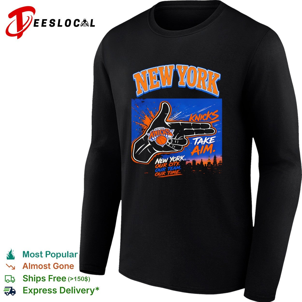 New York Knicks take aim our city team time hand gun shirt
