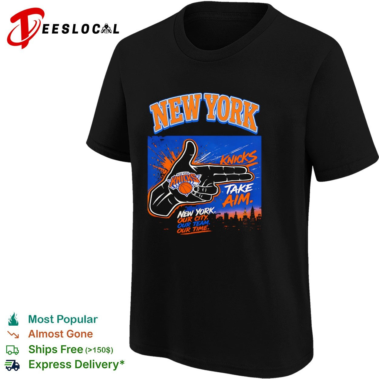 New York Knicks take aim our city team time hand gun shirt
