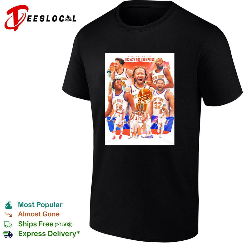 New York Knicks team 2025 2026 NBA Champions trophy shirt