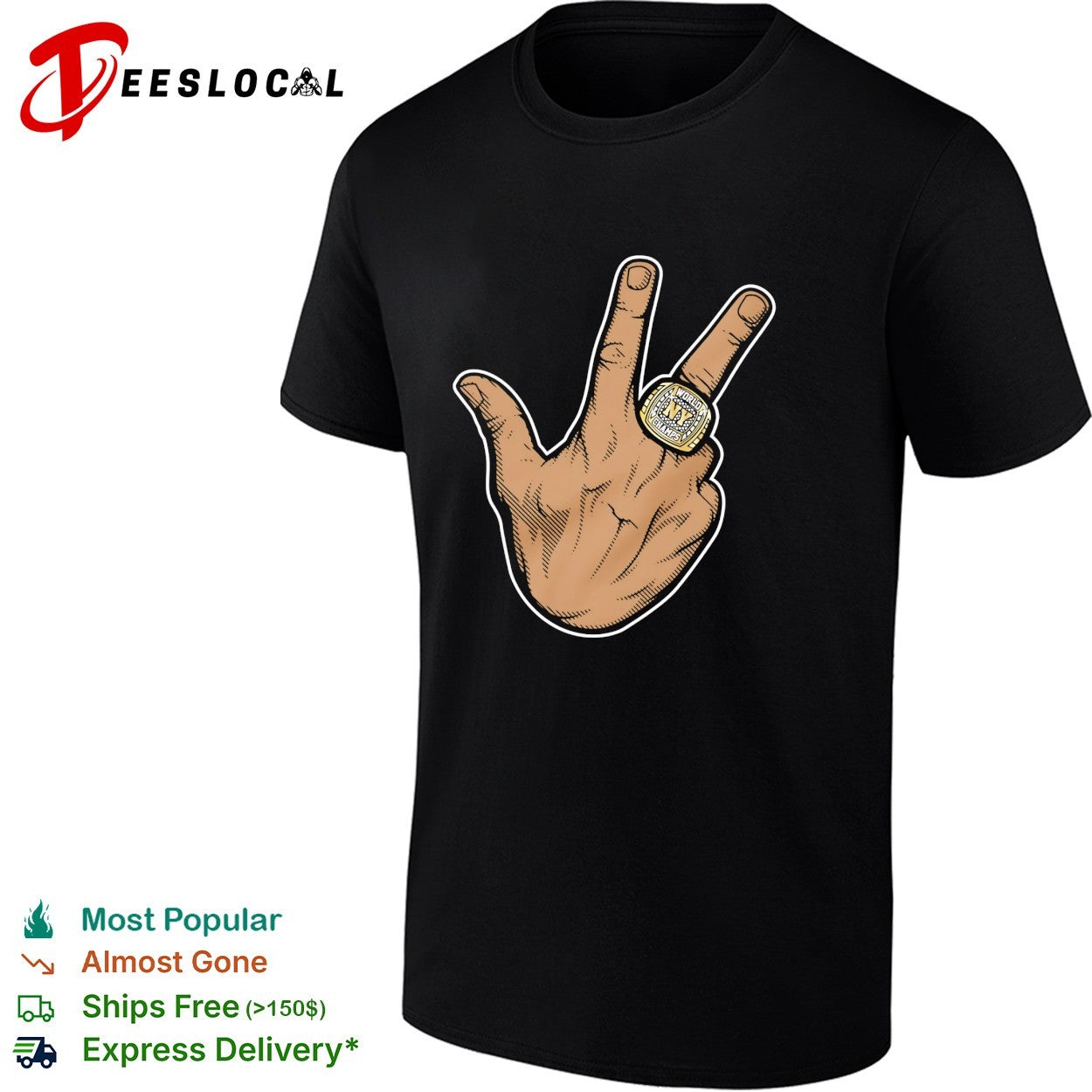 New York Knicks three point hand Championship ring close up photo graphic shirt