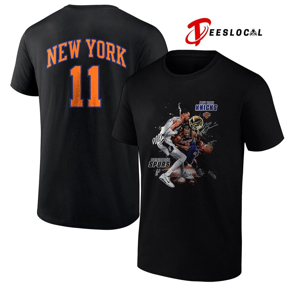 New York Knicks vs San Antonio Spurs name and number graphic signature shirt