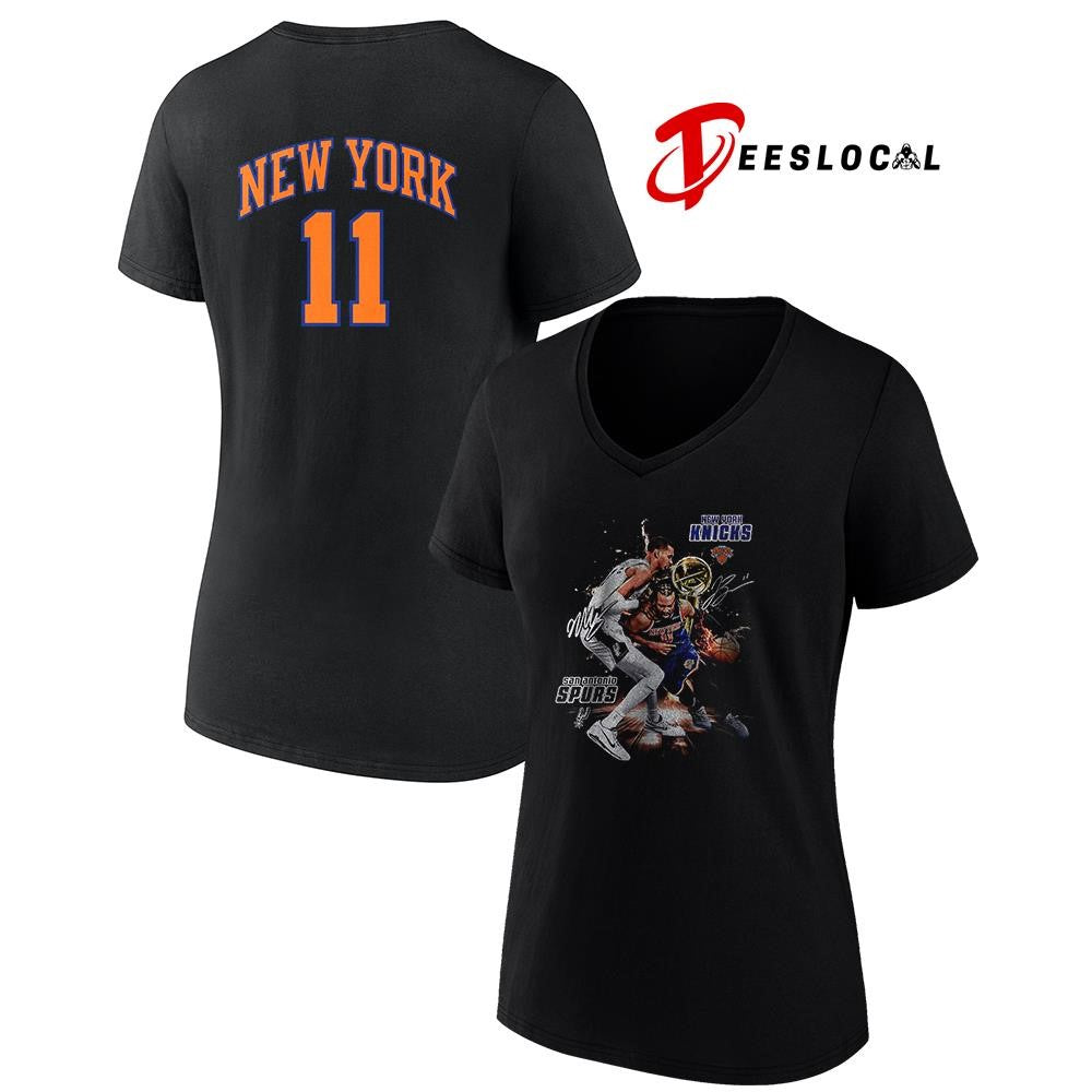 New York Knicks vs San Antonio Spurs name and number graphic signature shirt