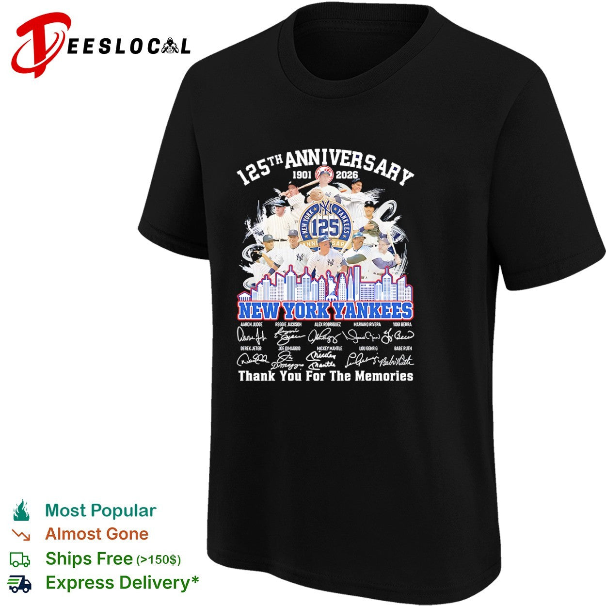 New York Yankees 125th Anniversary 1901 2026 Thank You For The Memories Players shirt