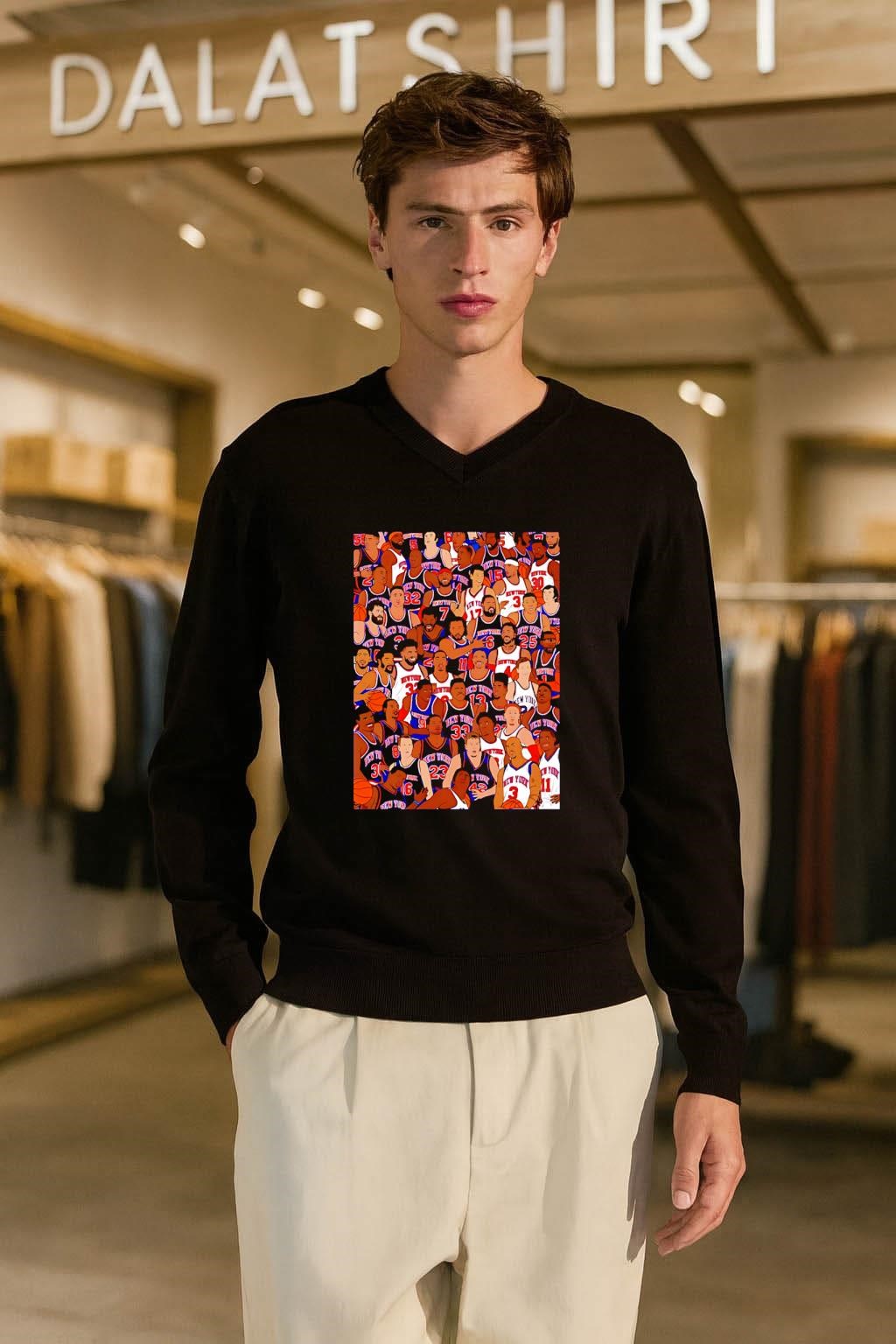 New York basketball players collage team spirit sports graphic shirt