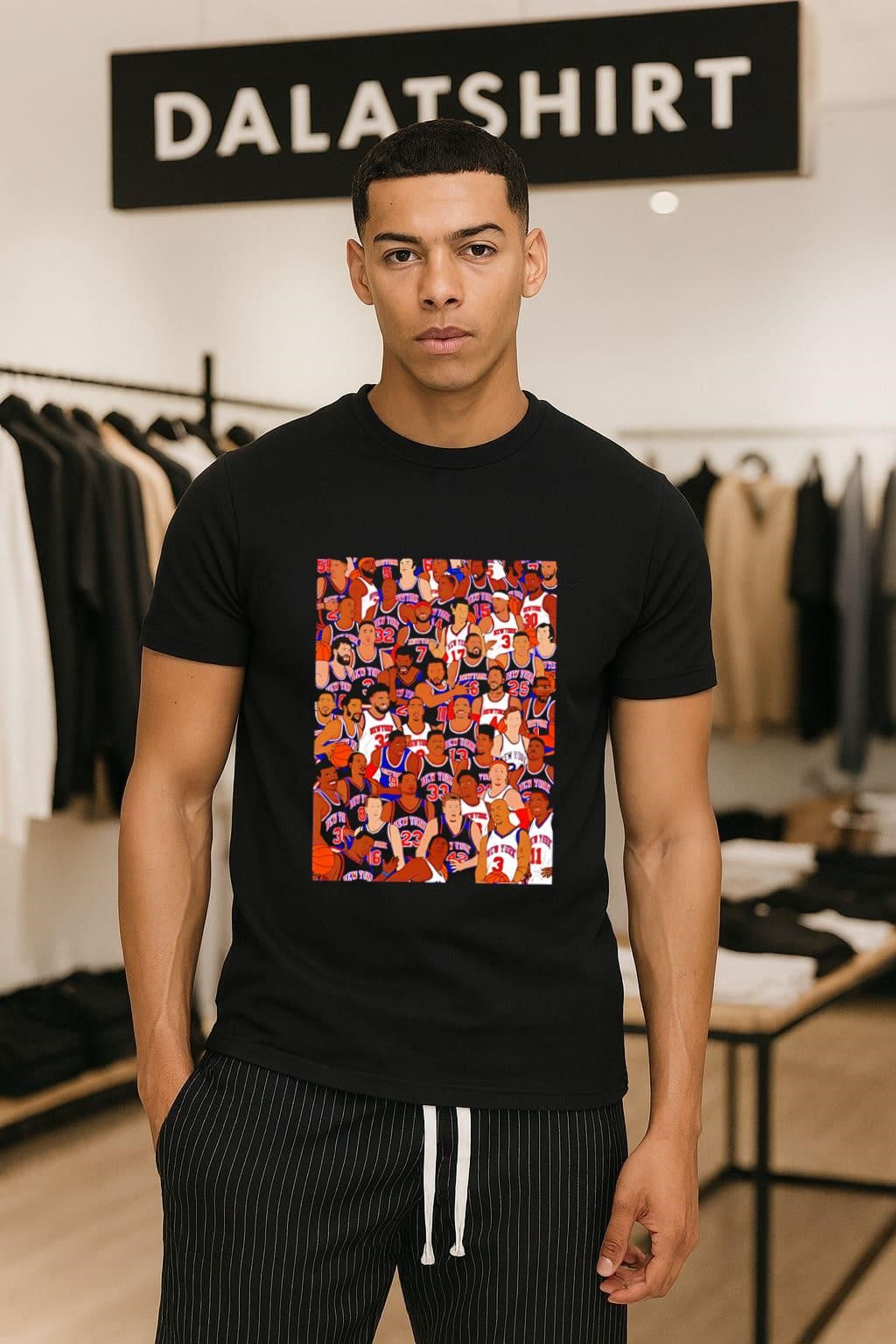 New York basketball players collage team spirit sports graphic shirt