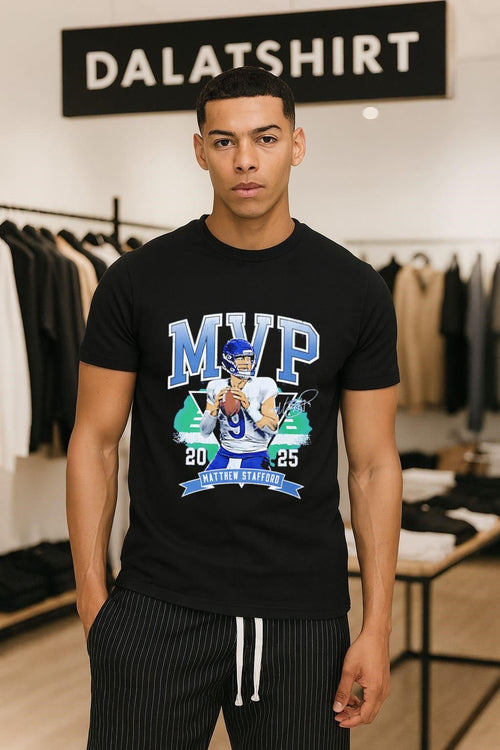 2025 MVP Matthew Stafford Quarterback Blue Jersey Action Football shirt