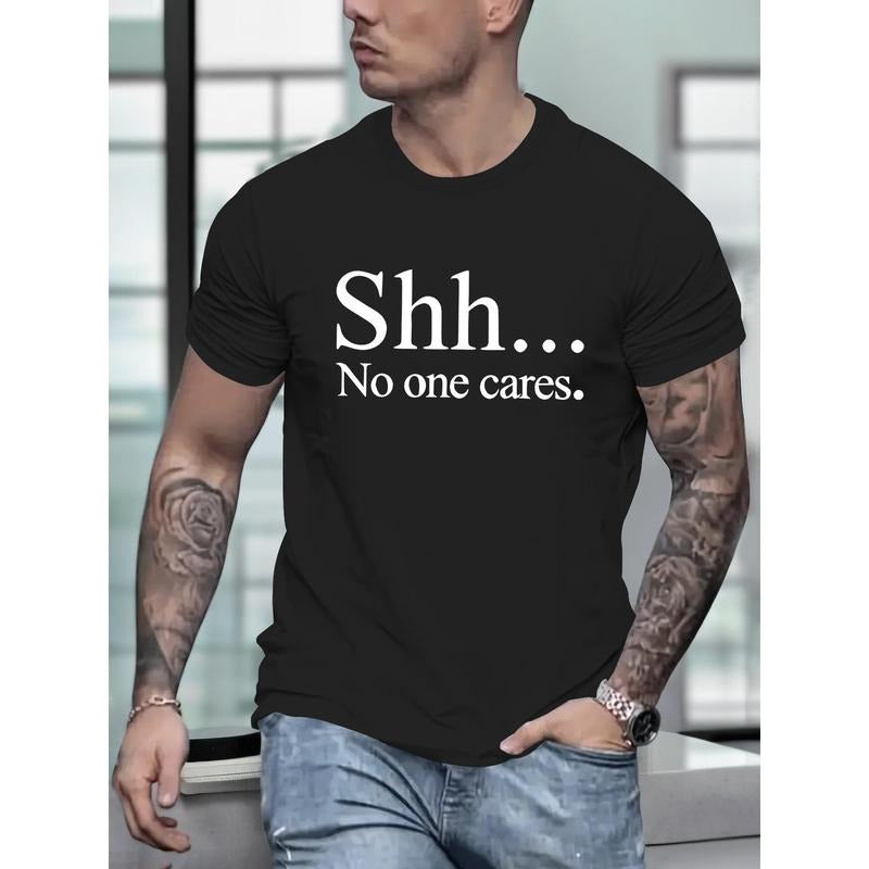 No One Cares Print Tee Shirt, Tees For Men, Casual Short Sleeve T-shirt For Summer Made in USA Hoodie, Sweatshirt