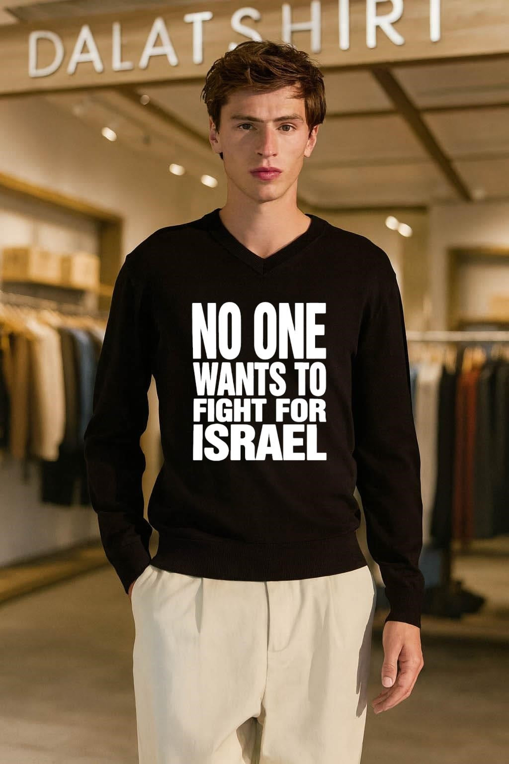 No One Wants To Fight For Israel Bold Text shirt