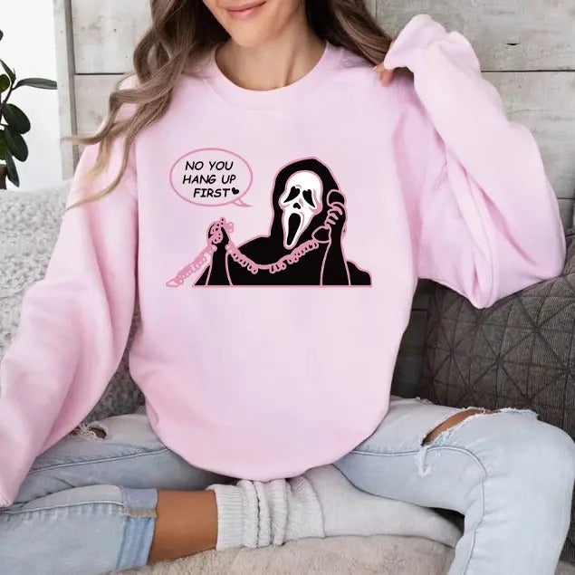 No You Hang Up First Sweatshirt, Ghostface Calling Sweatshirt, Scream Movie Sweatshirt, Halloween Sweater, Halloween...