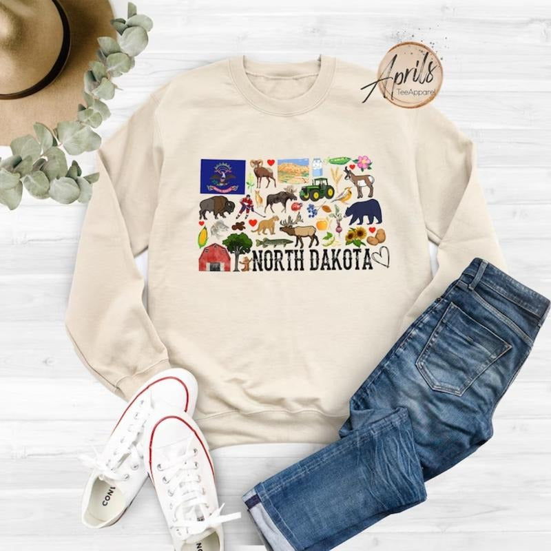 North Dakota Sweatshirt, North Dakota Hoodie, State Shirt Fashion Tops | TeeBloomCo.com
