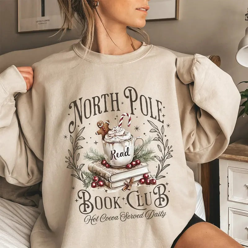 North Pole Book Club Shirt, Christmas Shirt Comfort Colors Holiday Tshirt, Book Lover Gift, Women's Holiday Tee,...