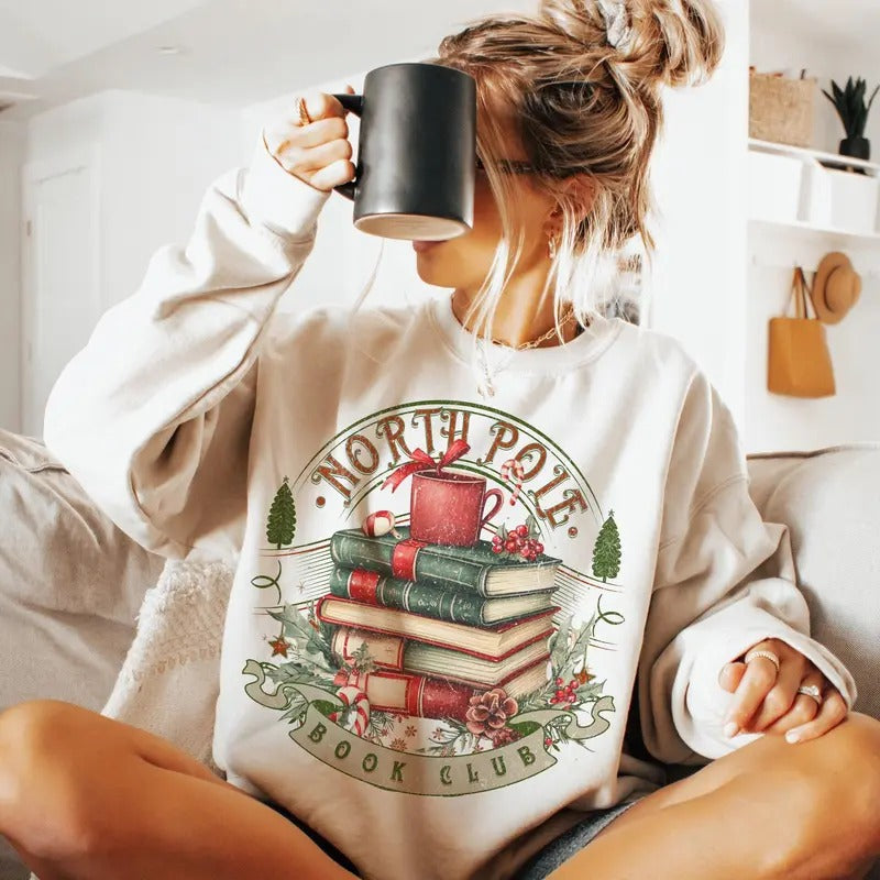 North Pole Book Club Sweatshirt - Christmas North Pole Crewneck - Book Lover Shirt - Christmas Tree Tee