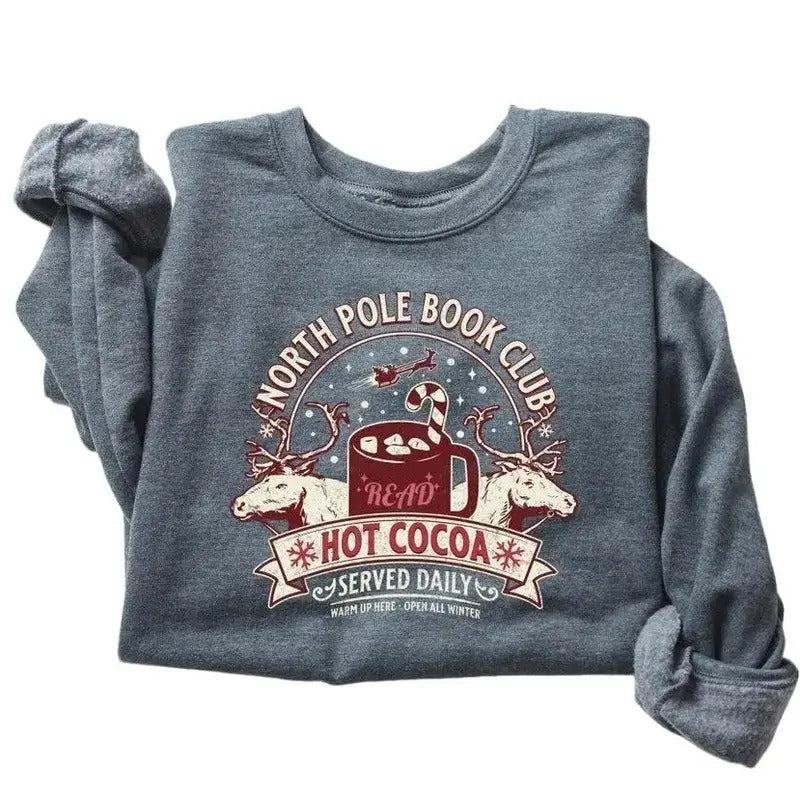 North Pole Book Club Sweatshirt, Bookish Christmas Sweater, Christmas Sweatshirt, Bookish Crewneck Cotton Menswear...