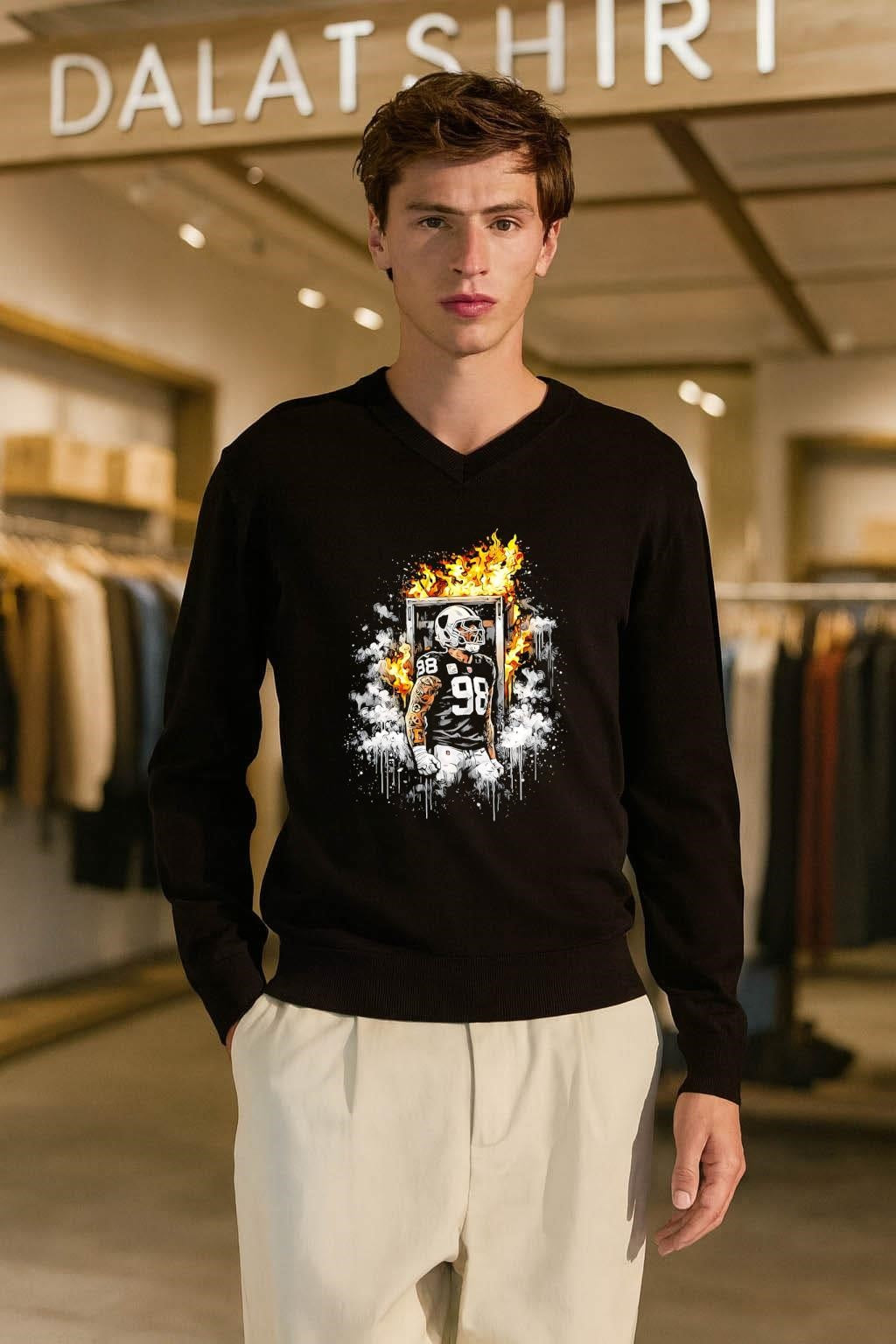 Number 98 Football Player Fire And Smoke shirt