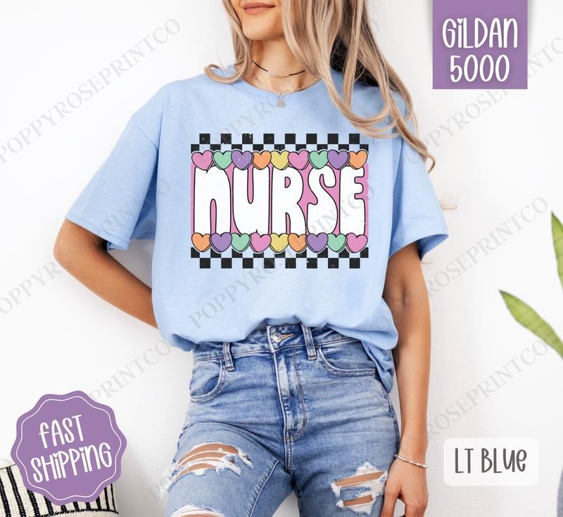 Nurse Candy Hearts Shirt Gildan, RN Tee, Cute Women's Tshirt Plus Sizes Hoodie, Sweatshirt | TeeBloomCo.com