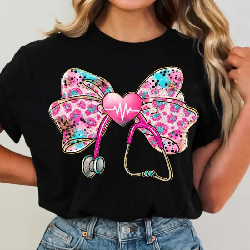 Nurse Coquette Bow Shirt, Registered Nurse Shirt, Nurse Life Shirt, Trending Nursing Design Healthcare, Nursing Shirts,...