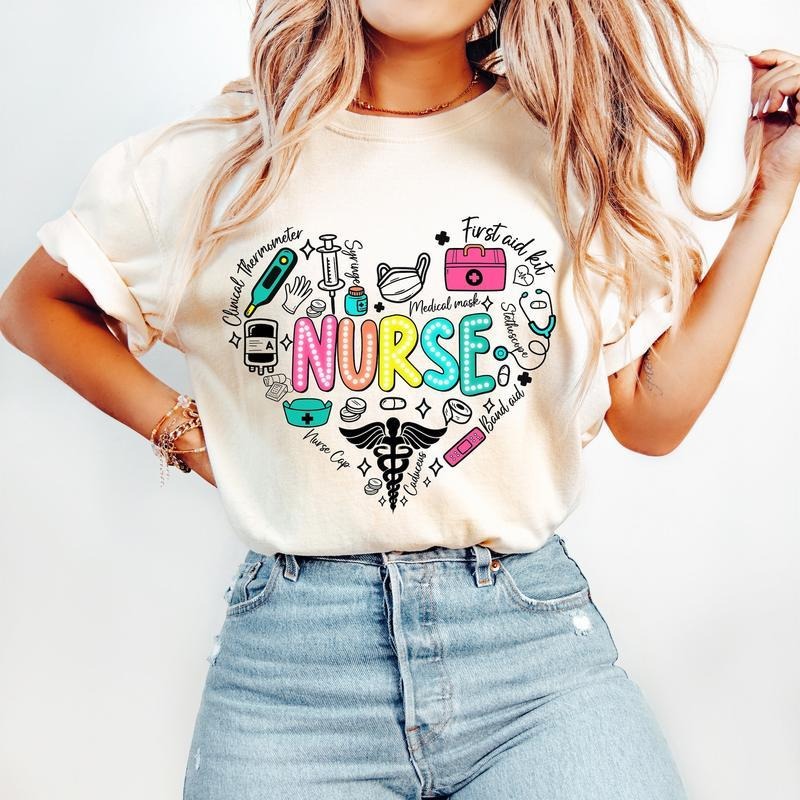 Nurse T-Shirt, Trendy Nurse Life T-Shirt, Nurse Stuff Shirt, Cool Nurse Gift, Nurse doodles T-Shirt, Retro Nurse Shirt,...