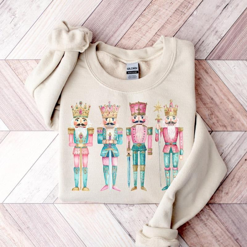 Nutcracker Christmas Sweatshirt, Women's Holiday Crewneck, Watercolor Holiday Sweater Cotton Polyester T-Shirts, Hoodie