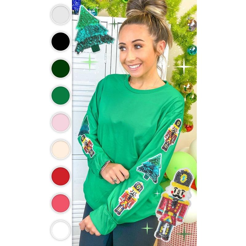 Nutcracker and Christmas Tree Sparkle Sleeve Long Sleeve Graphic T-Shirt Hoodie, Sweatshirt | TeeBloomCo.com