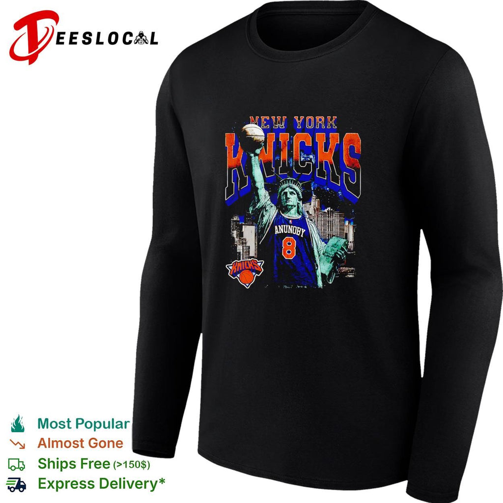 OG Anunoby 8 New York Knicks Statue of Liberty skyline basketball shirt