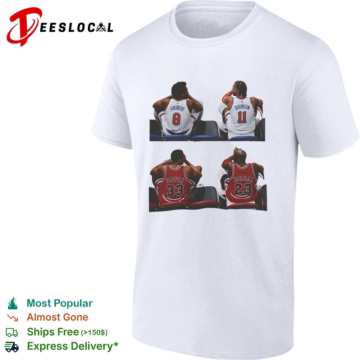 OG Anunoby Jalen Brunson NY Knicks Scottie Pippen Michael Jordan Chicago Bulls bench sitting players shirt