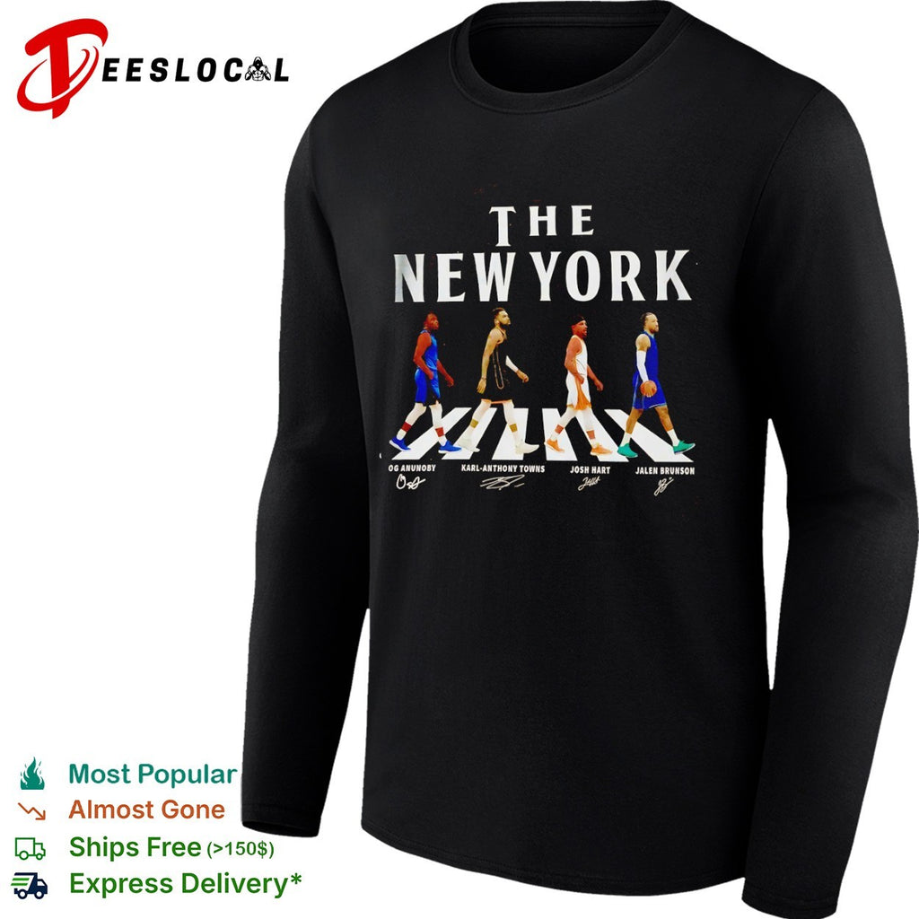 OG Anunoby Karl Anthony Towns Josh Hart Jalen Brunson New York Knicks walking across shirt