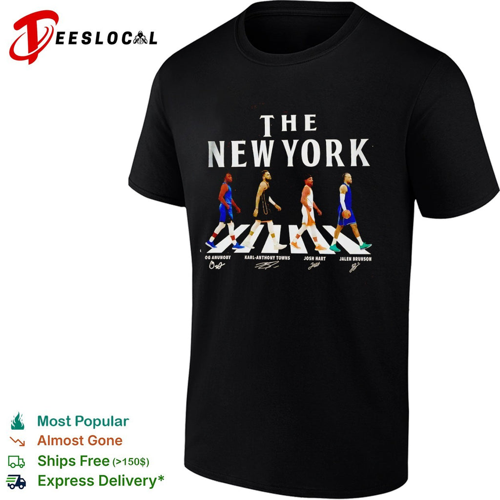 OG Anunoby Karl Anthony Towns Josh Hart Jalen Brunson New York Knicks walking across shirt
