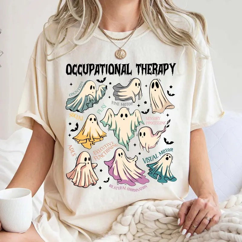 Occupational Therapy Ghost Tee Shirt, Halloween Ghost Therapist Sweatshirt, Cute Ghost Halloween T-Shirt, Therapist...