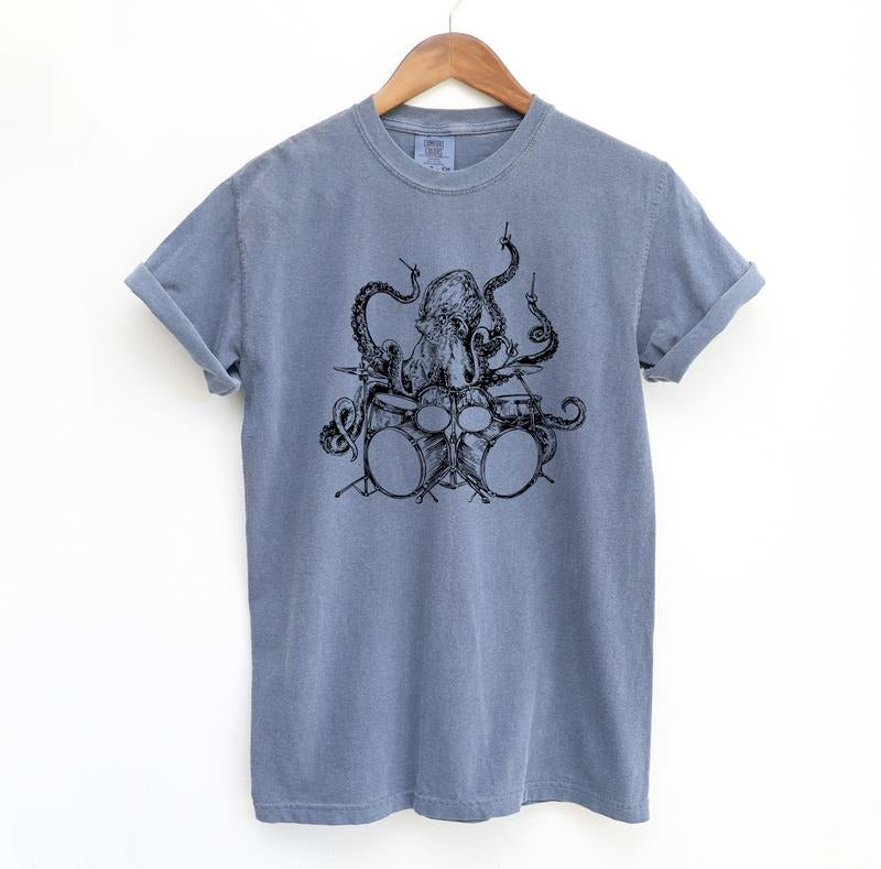 Octopus Drumming T Shirt, Meme Comfort Colors Shirt Menswear T-Shirt Hoodie, Sweatshirt | TeeBloomCo.com